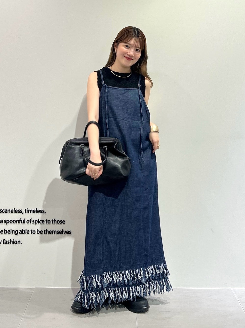 KBF 流蘇牛仔吊帶連身裙