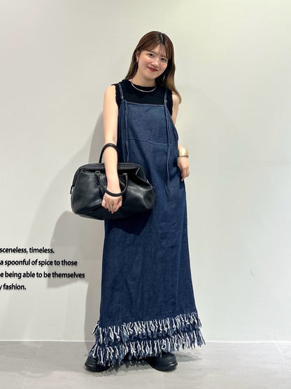 KBF 流蘇牛仔吊帶連身裙