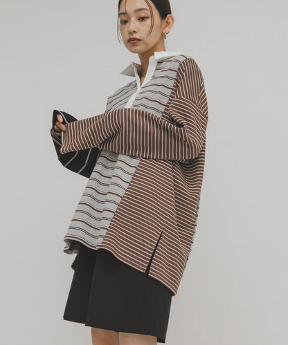 KBF 寬鬆條紋拼接上衣