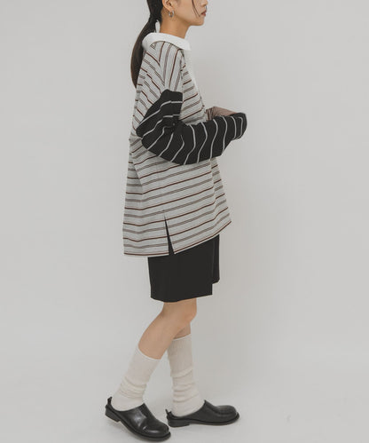 KBF 寬鬆條紋拼接上衣