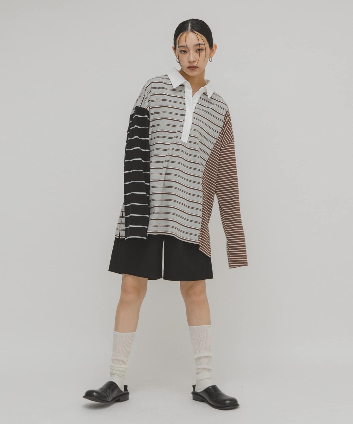 KBF 寬鬆條紋拼接上衣