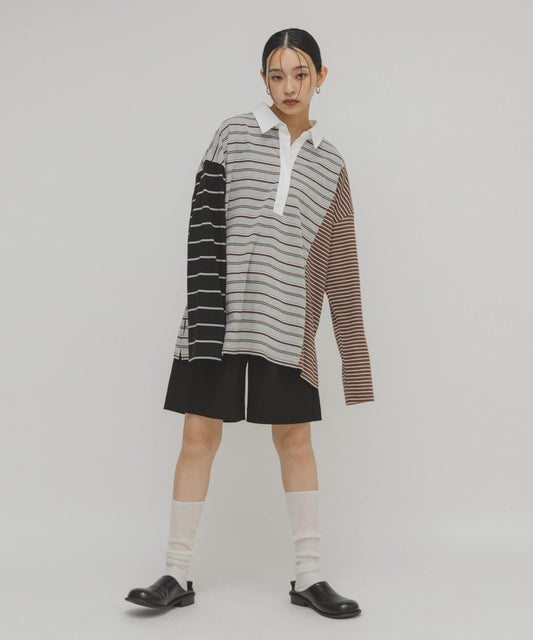 KBF 寬鬆條紋拼接上衣