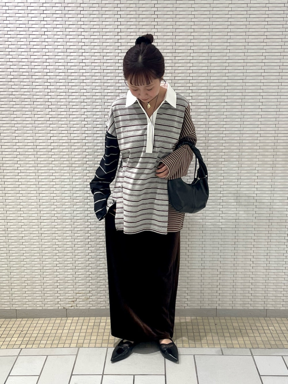 KBF 寬鬆條紋拼接上衣