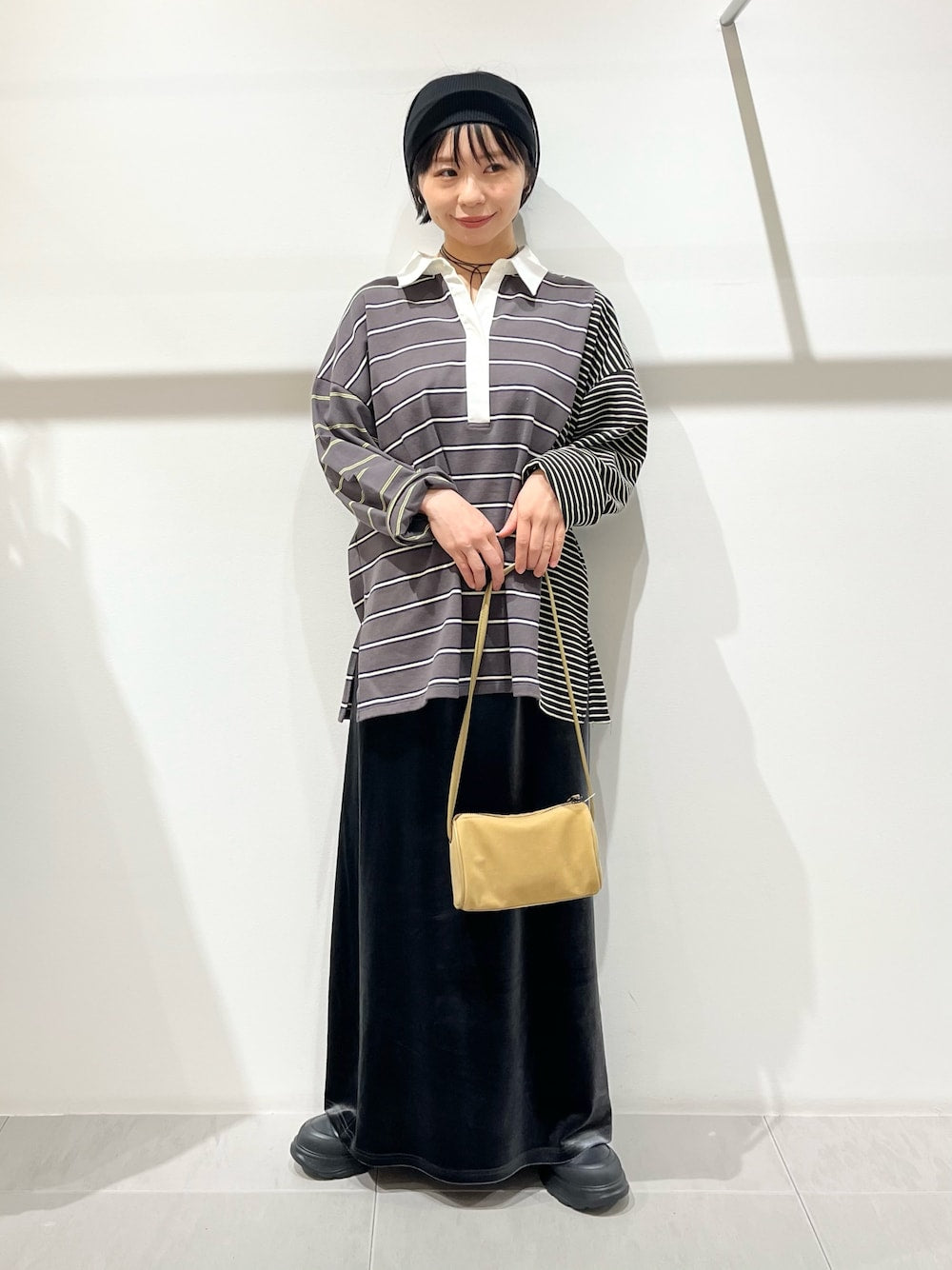 KBF 寬鬆條紋拼接上衣