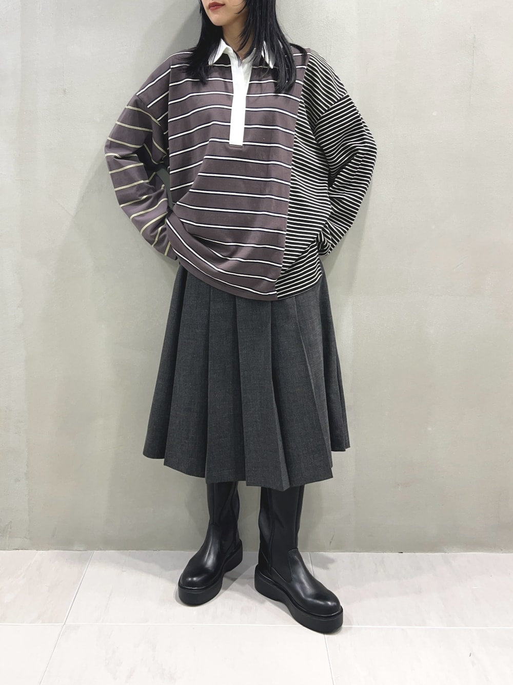 KBF 寬鬆條紋拼接上衣