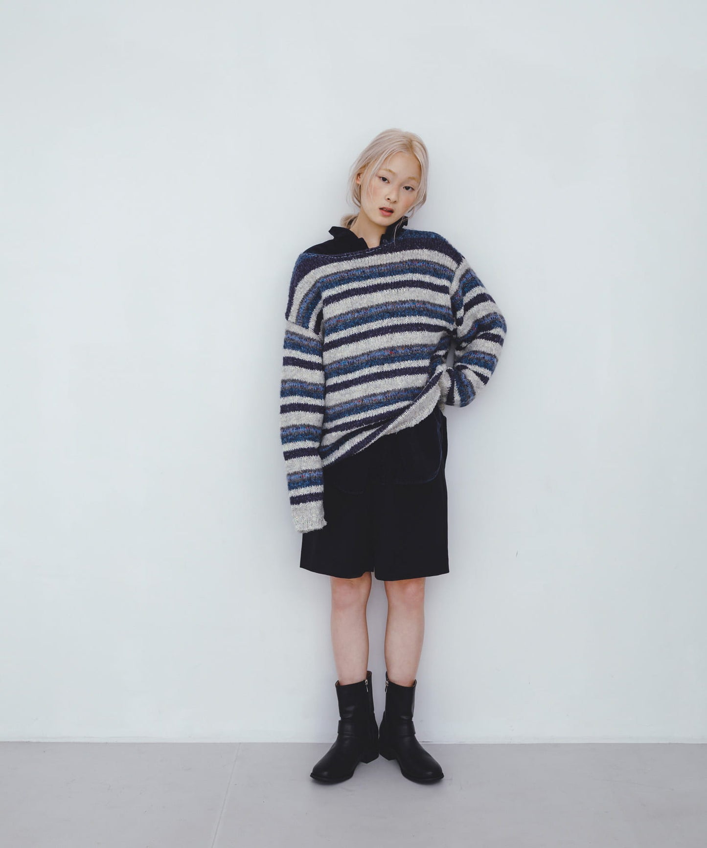 KBF 微金蔥橫條寬鬆針織Top