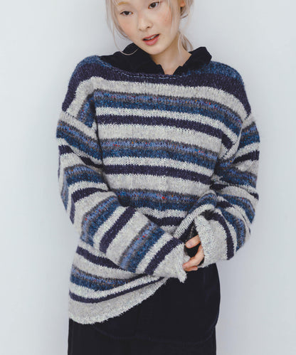 KBF 微金蔥橫條寬鬆針織Top