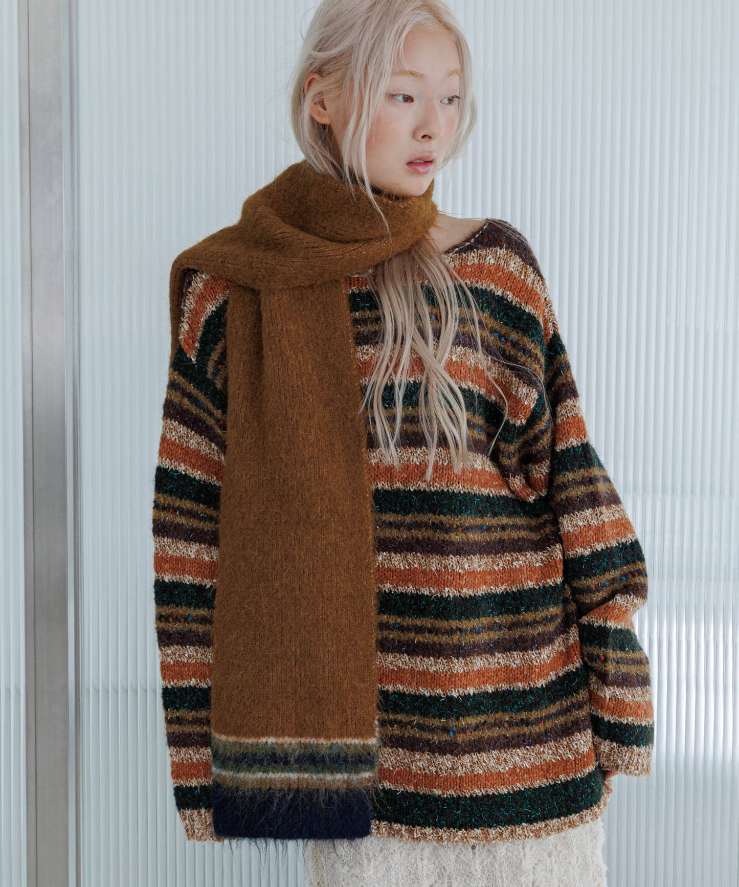 KBF 微金蔥橫條寬鬆針織Top