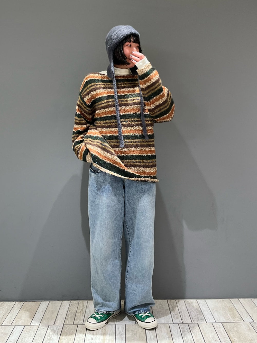 KBF 微金蔥橫條寬鬆針織Top