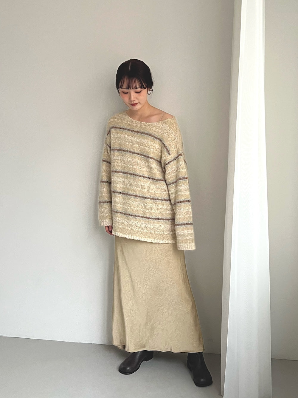 KBF 微金蔥橫條寬鬆針織Top