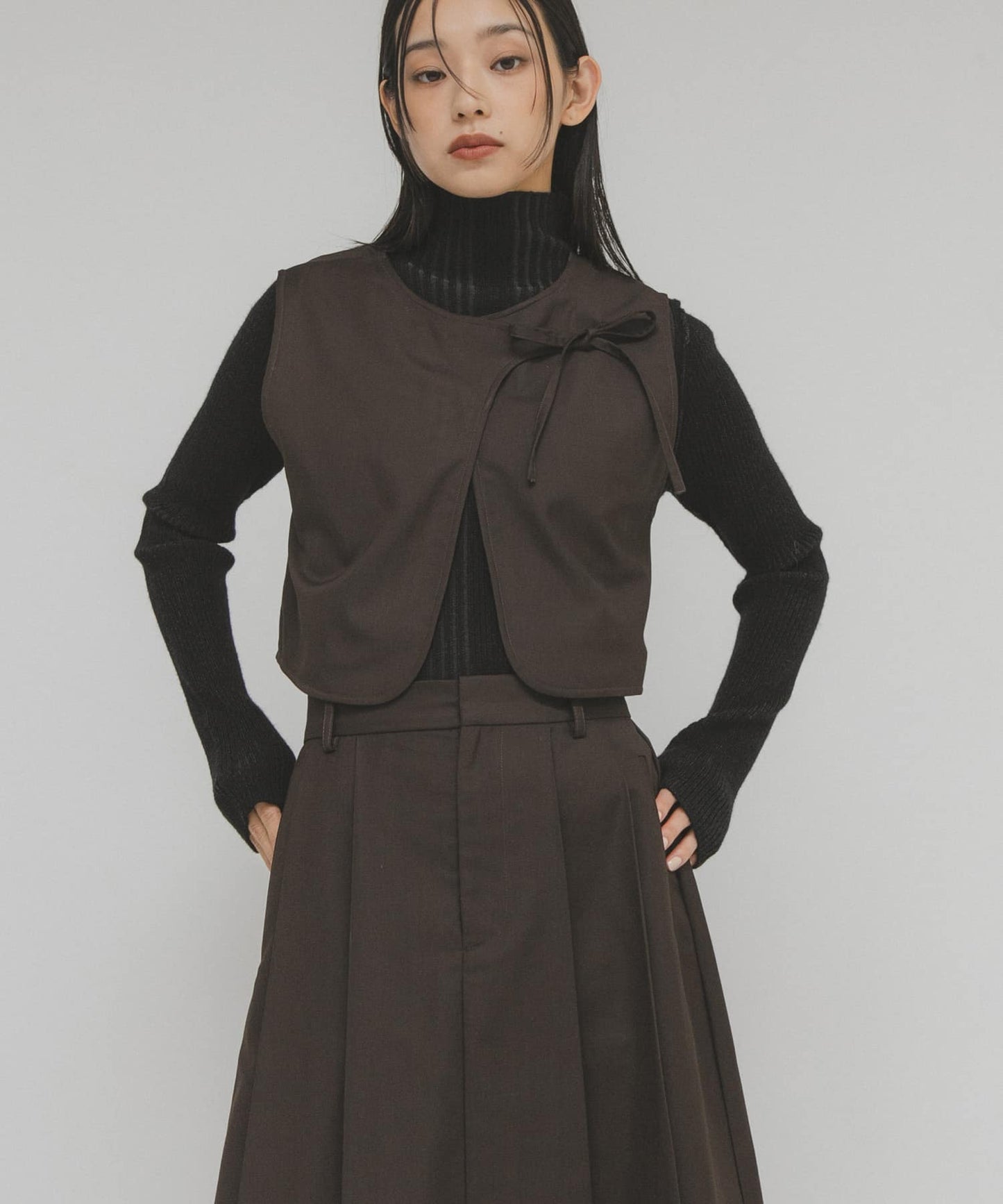 KBF 綁帶上衣+大百褶裙SET