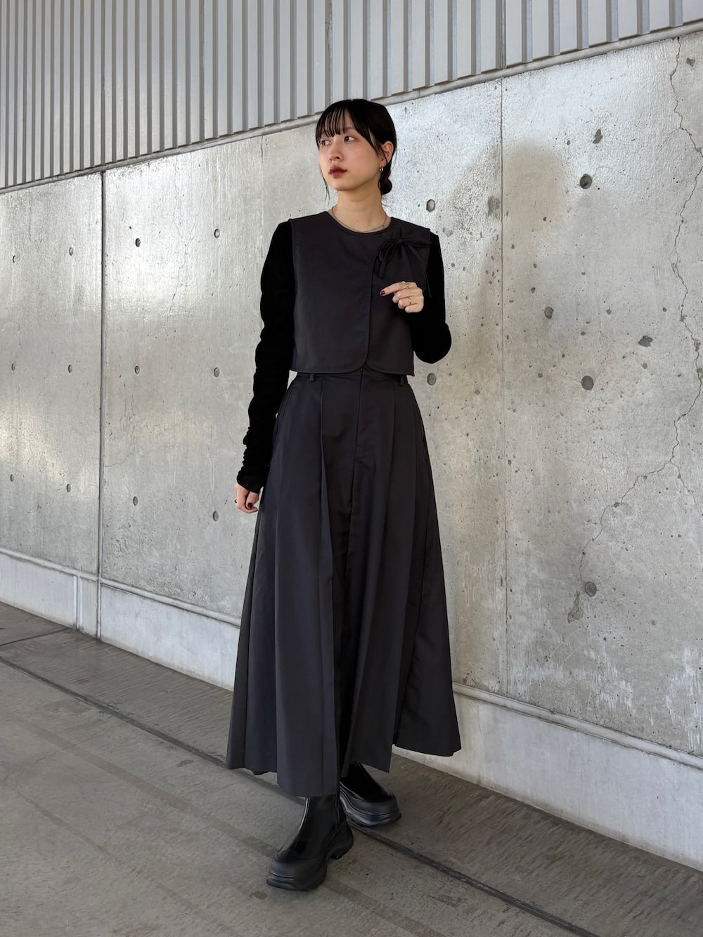 KBF 綁帶上衣+大百褶裙SET