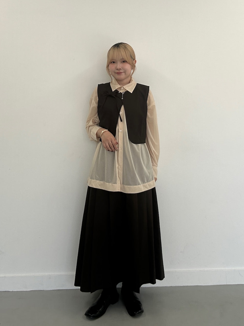 KBF 綁帶上衣+大百褶裙SET