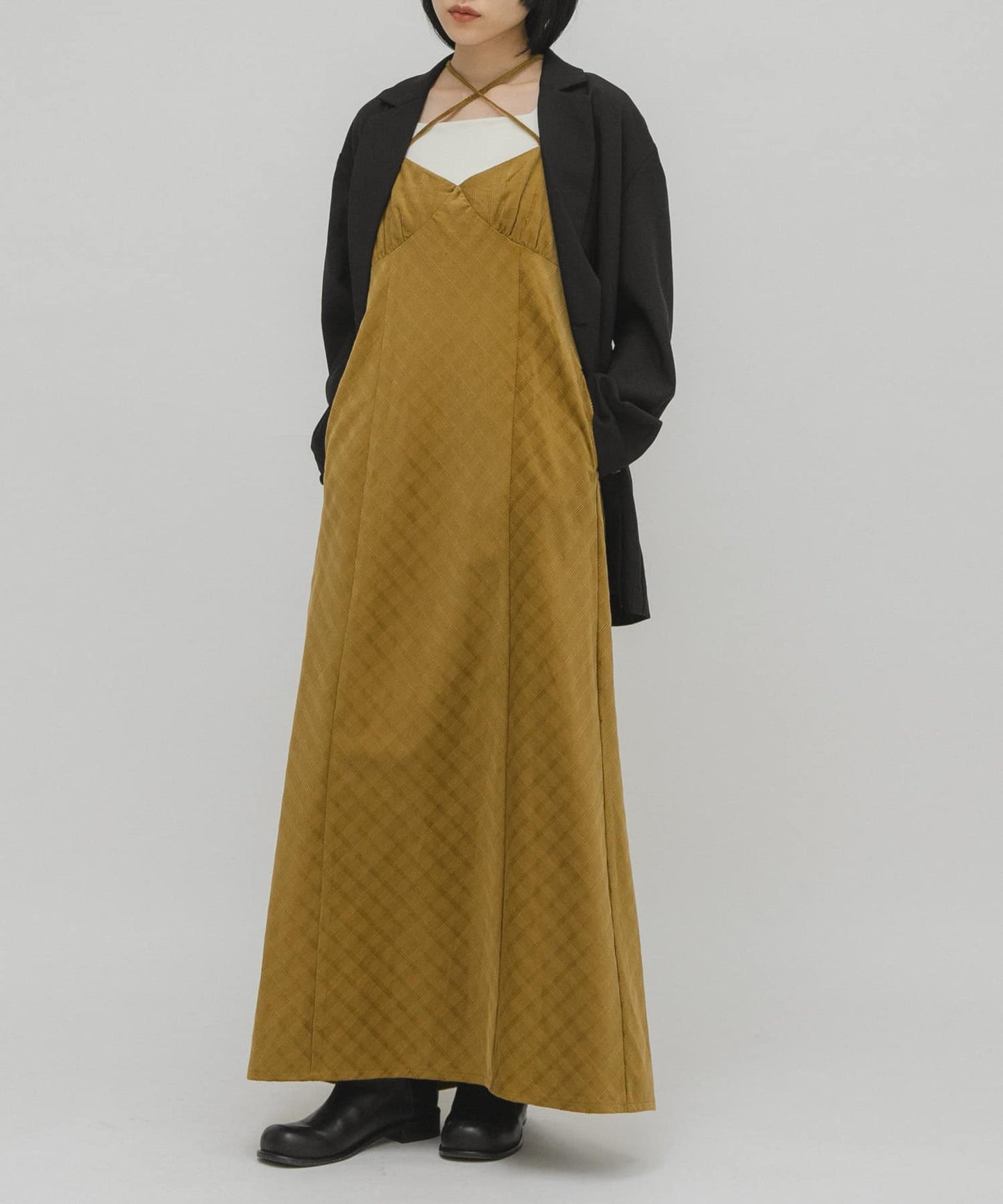 KBF 格紋燈芯絨吊帶連身裙