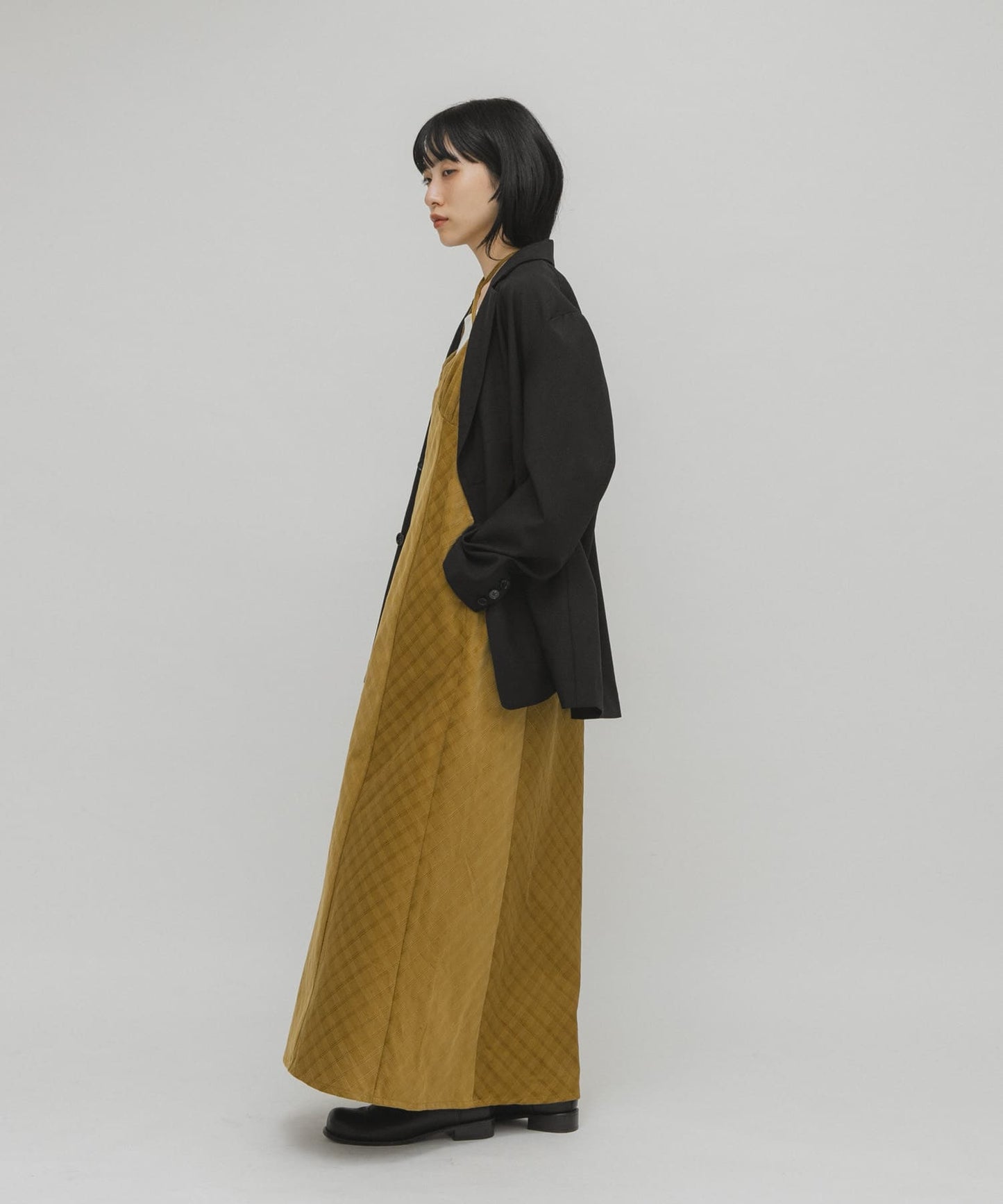 KBF 格紋燈芯絨吊帶連身裙