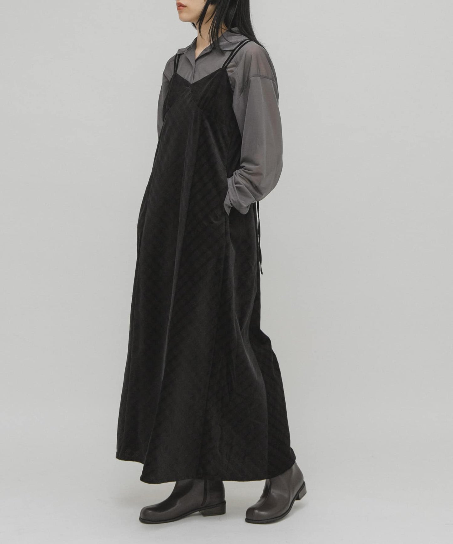 KBF 格紋燈芯絨吊帶連身裙