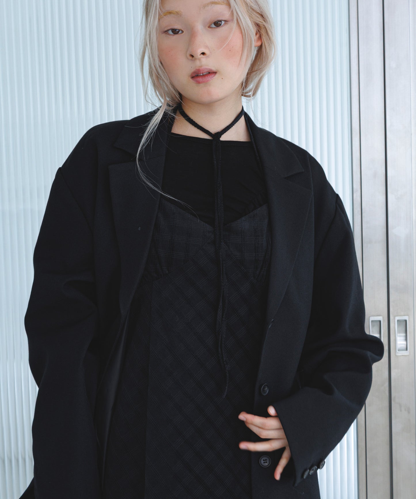 KBF 格紋燈芯絨吊帶連身裙