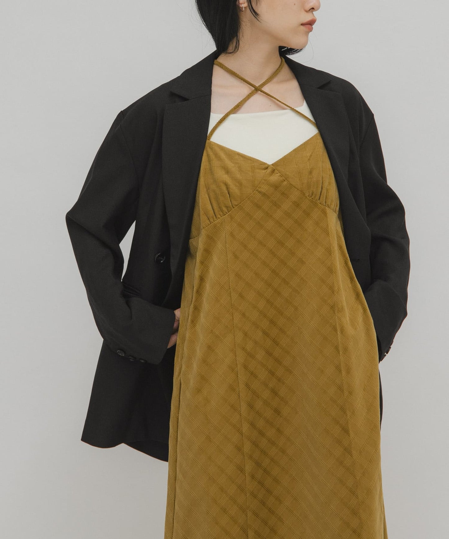 KBF 格紋燈芯絨吊帶連身裙