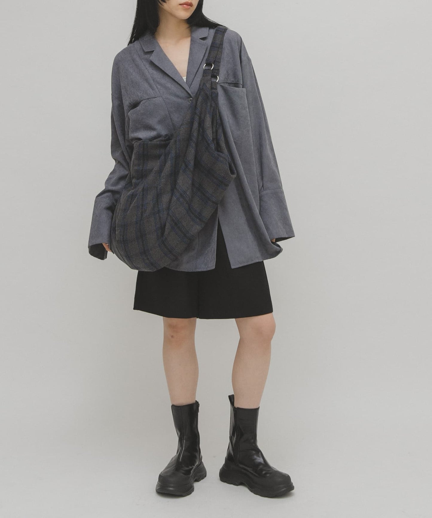 KBF Wool mix 2WAY 格紋大包包