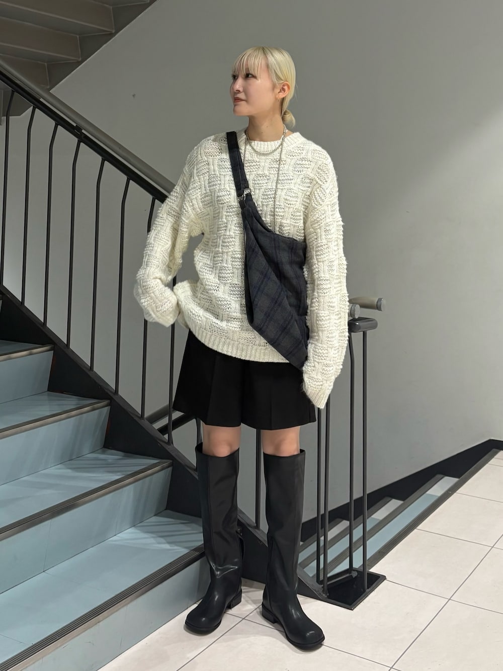 KBF Wool mix 2WAY 格紋大包包