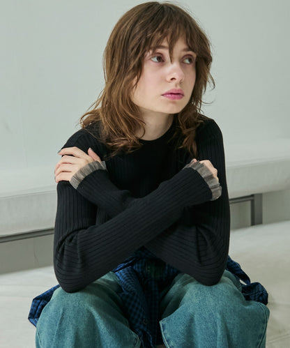 [15色] forksy. 荷葉邊袖口羅紋針織Top