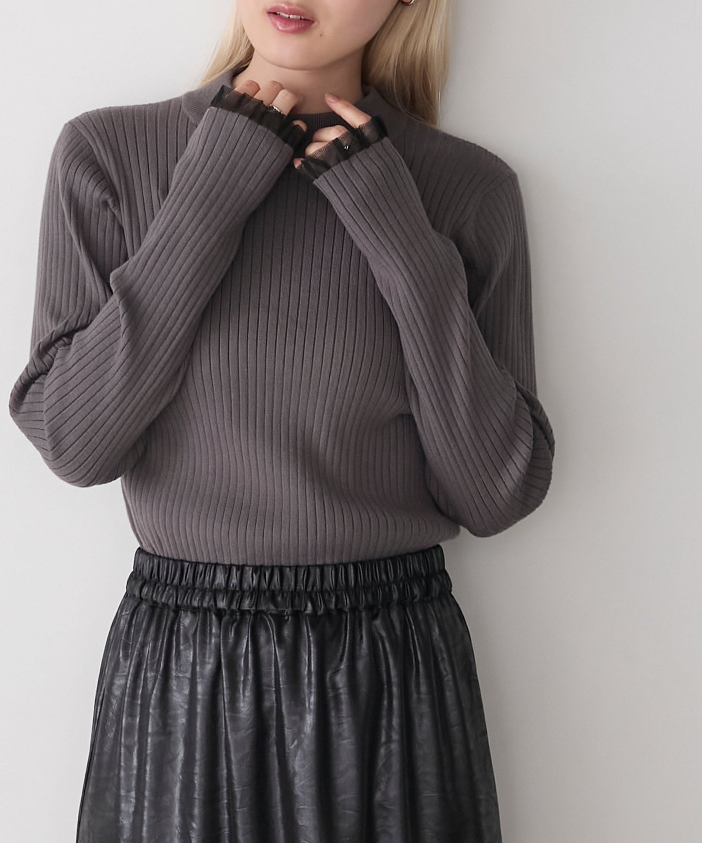 [15色] forksy. 荷葉邊袖口羅紋針織Top