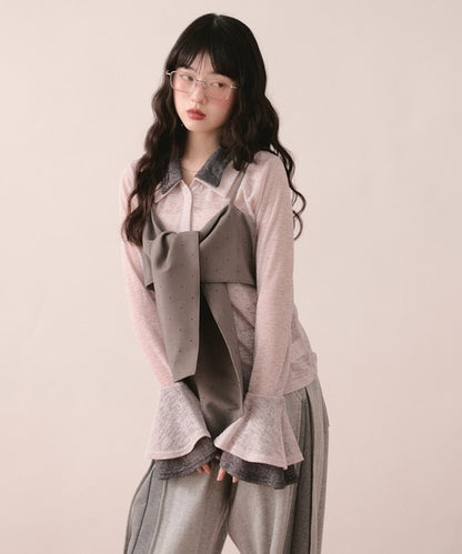 loin nuit Rhinestone ribbon shirt