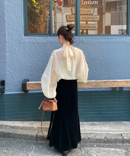 Hinari Sheer blouse with ribbon tie