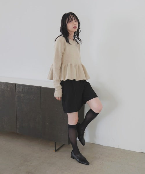 LIAN Peplum balloon knit pullover