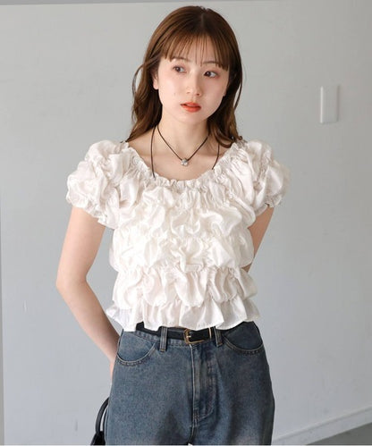 [No Button !] Shirring Blouse