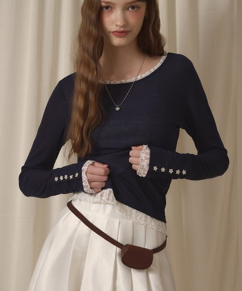 hazyl sheer sleeve design long T-shirt