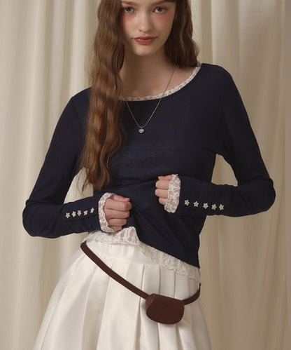hazyl sheer sleeve design long T-shirt