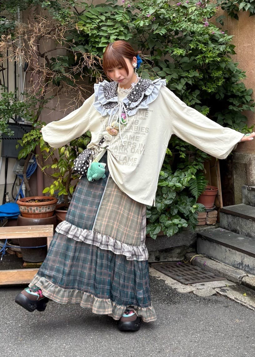 HELLO.SANFRANCISCO 透視格紋拼接吊帶連身裙