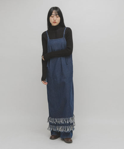 KBF 流蘇牛仔吊帶連身裙