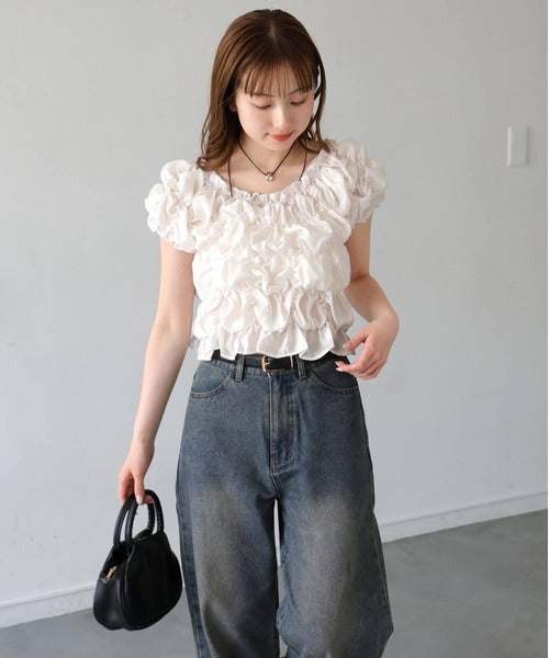 [No Button !] Shirring Blouse