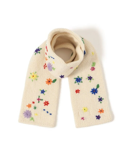 BEAMS BOY 100%羊毛花花刺繡頸巾