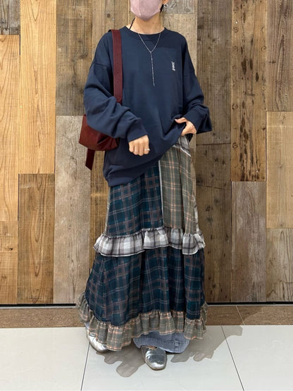 HELLO.SANFRANCISCO 透視格紋拼接吊帶連身裙