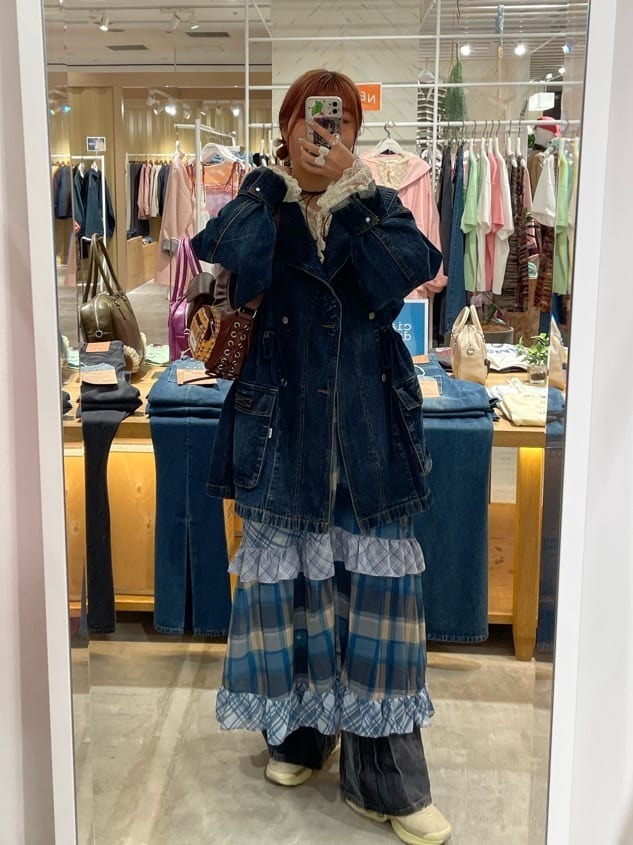 HELLO.SANFRANCISCO 透視格紋拼接吊帶連身裙