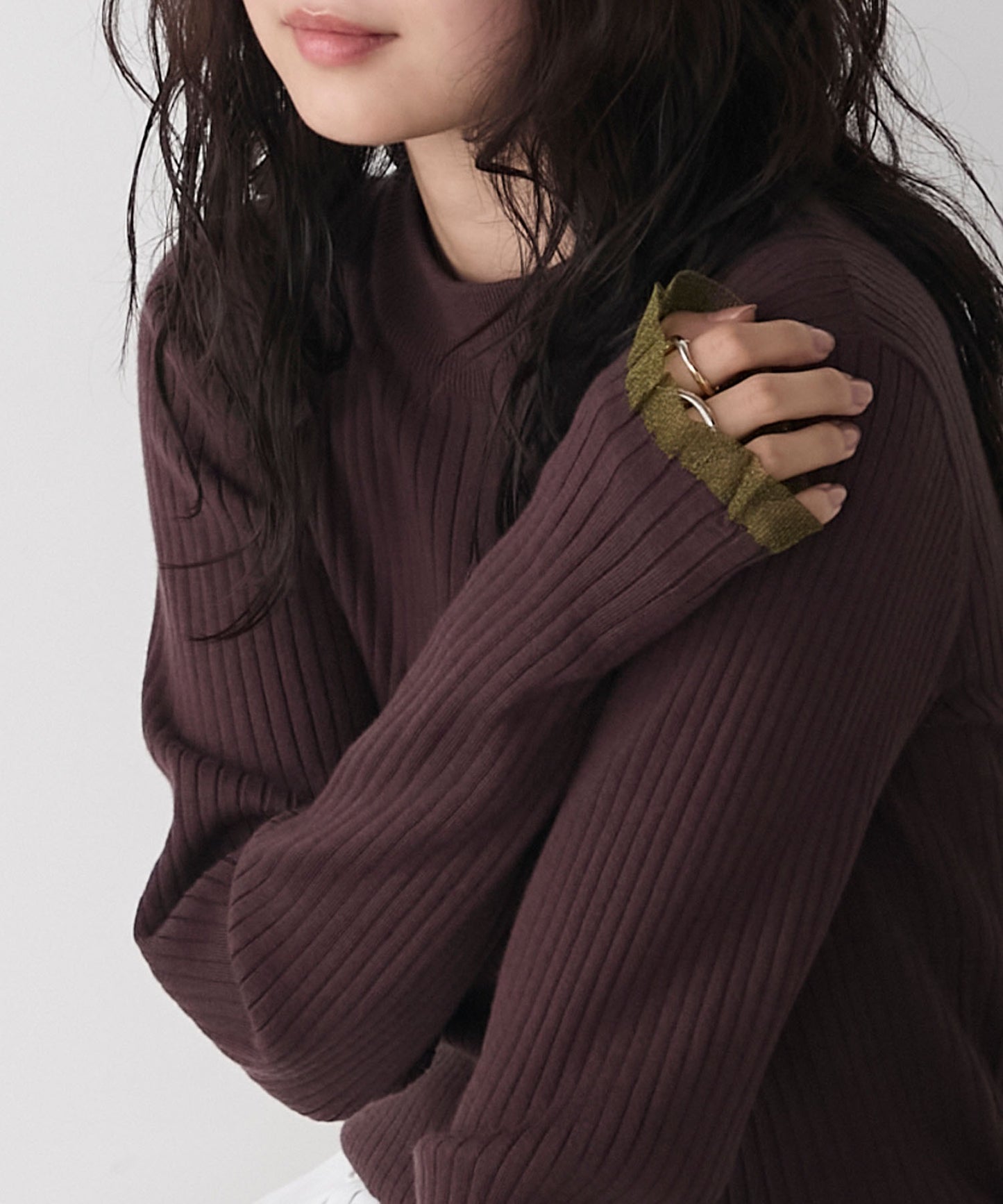 [15色] forksy. 荷葉邊袖口羅紋針織Top