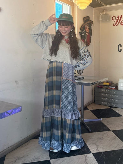 HELLO.SANFRANCISCO 透視格紋拼接吊帶連身裙