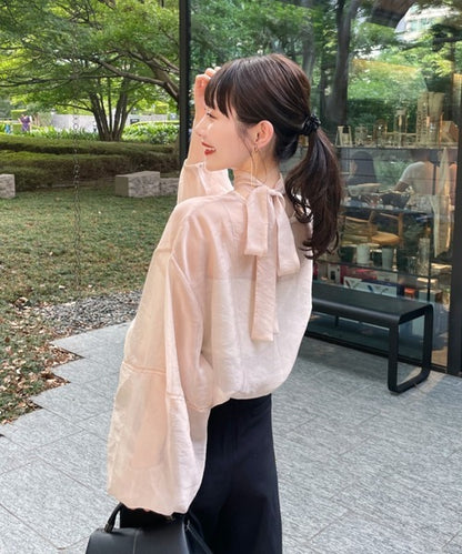 Hinari Sheer blouse with ribbon tie