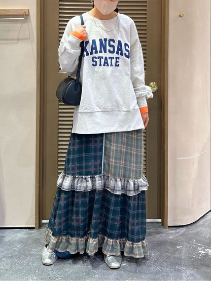 HELLO.SANFRANCISCO 透視格紋拼接吊帶連身裙