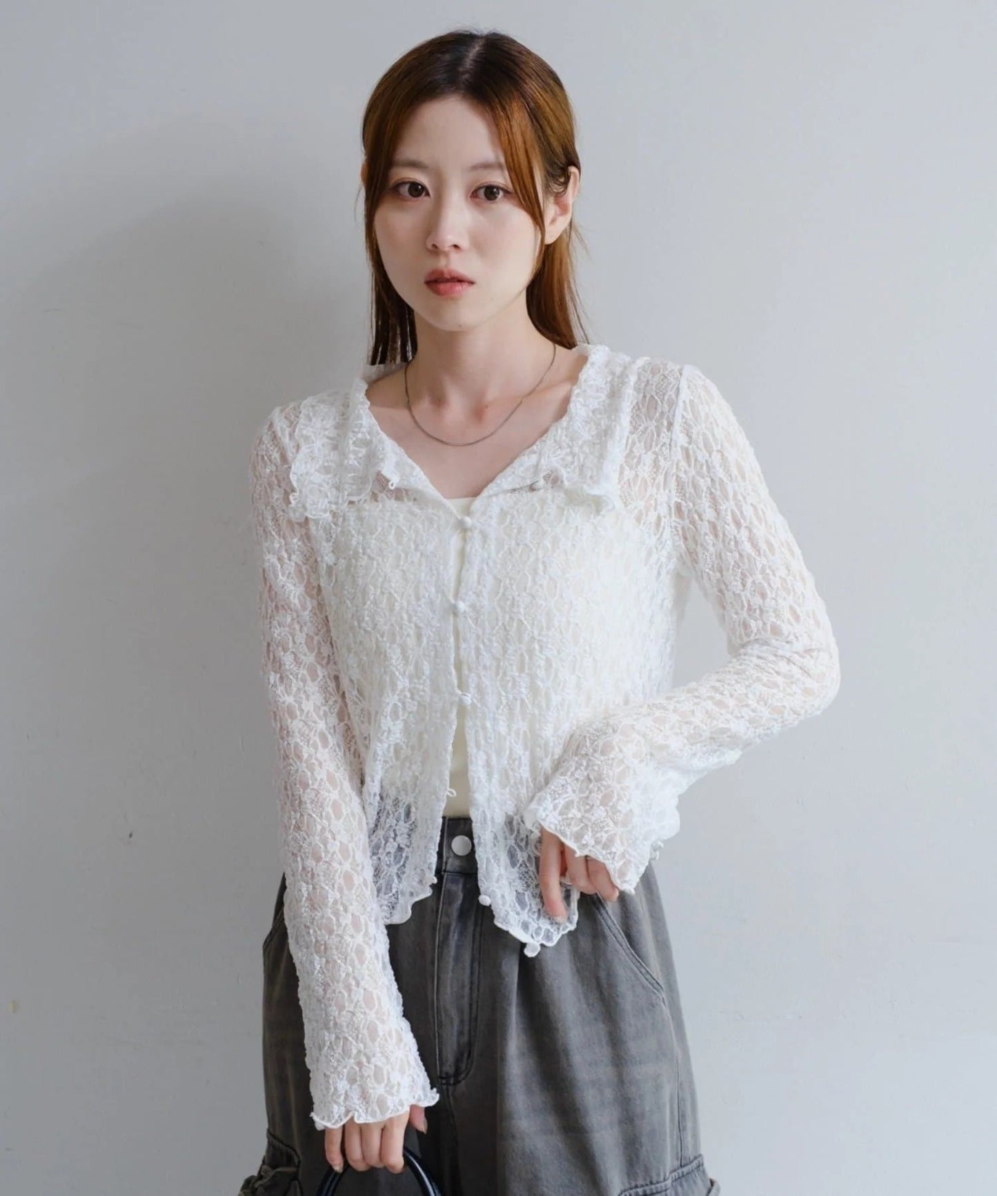 [短/長ver] Kastane Lace pullover with collar