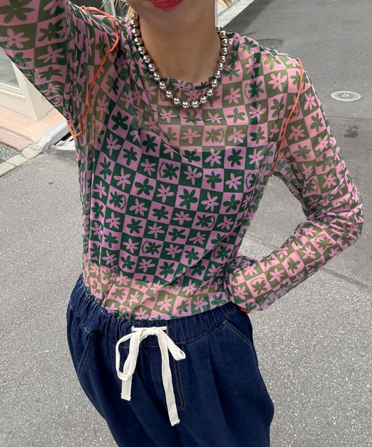 HELLO.SANFRANCISCO Block Flower 透透Top