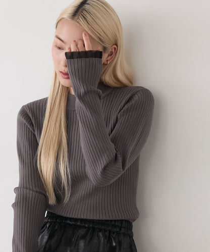 [15色] forksy. 荷葉邊袖口羅紋針織Top