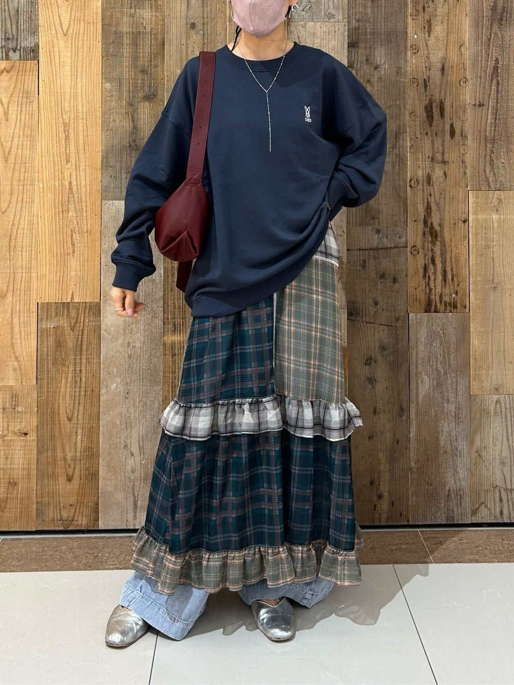 HELLO.SANFRANCISCO 透視格紋拼接吊帶連身裙