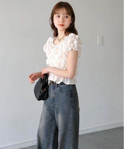 [No Button !] Shirring Blouse