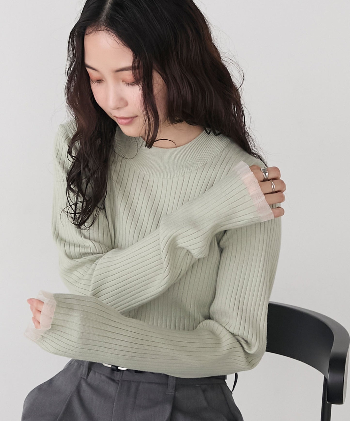 [15色] forksy. 荷葉邊袖口羅紋針織Top