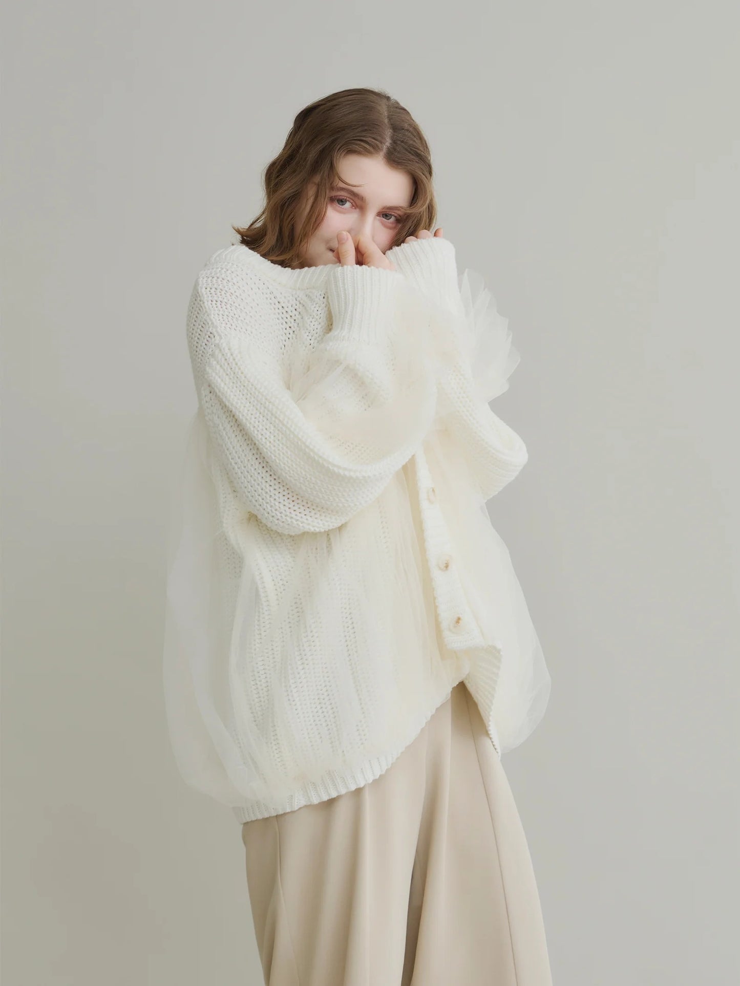 Olu. 薄紗拼接Cardigan