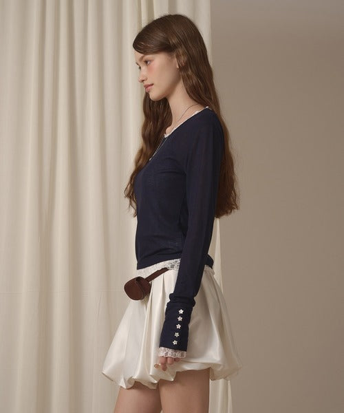 hazyl sheer sleeve design long T-shirt